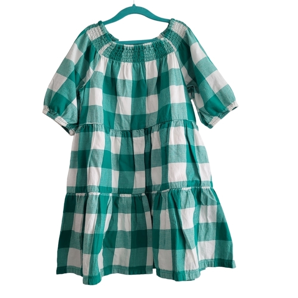 John Lewis Girls 8 Emerald‎ Green Buffalo Check Plaid Tiered Dress Easter Spring